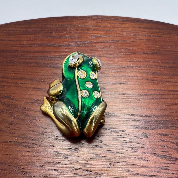 Vintage enamel and Swarovski crystal frog brooch. Unsigned. - Picture 5 of 10